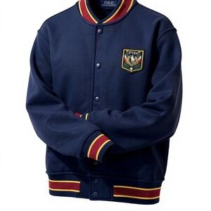 BNWOT - Polo by Ralph Lauren Navy Varsity Jacket with Red and Yellow Trim